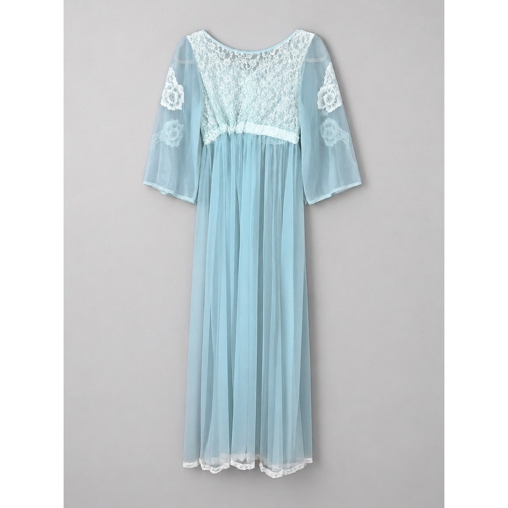 Vintage Sheer Embroidered Maxi Dress Romantic Fairy Whimsical Coachella Lace - Picture 2 of 6